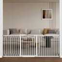 Fairy Baby 71.7"-81.1" Extra Wide Baby Gate with Door, Long Dog Gate for The House Doorway Stairs, Pressure Mounted Safety Gate for Child Kid, Auto Close Metal Pet Barrier with Arch Design, White