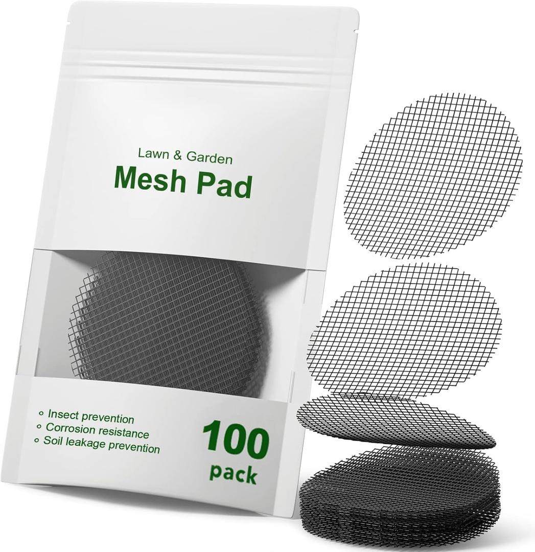 LE TAUCI Plant Pot Hole Mesh Pads, 2-Inch Round Flower Pot Drainage Covers, Prevent Soil Loss, Durable Reusable, Bonsai Bottom Grid Mat, Gardening Essentials, 100-Pack