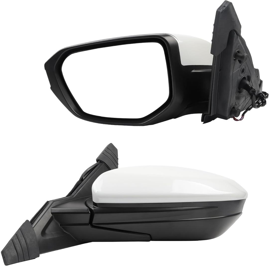 Dasbecan Left Driver Side Door Mirror Assembly Compatible with Honda Civic 2016-2021 Power Glass Non-Heated Manual Folding Replaces HO1320283 White 3Pins (For US Built Models)