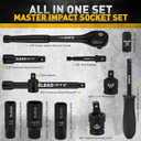 96-Piece 3/8" Drive Impact Socket Set, SAE(5/16 to 3/4-Inch) & Metric(8-22mm), Standard & Deep Sockets, Ratchet Handle, Bit Set, Universal Joint, Extension Bar, Adapters, Spark Plug Sockets