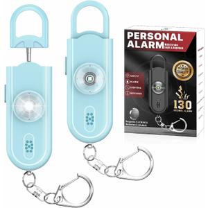 Personal Safety Alarm Keychain for Women 2PCS -130 dB Loud Siren with SOS Strobe Light, Flashlight, Double Speakers, Safe Defense Key Chain for Girls Kids Elders Emergency Call (Aqua)