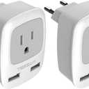 European Travel Plug Adapter 2 Pack, TESSAN International Power Outlet Adaptor with 2 USB, Type C Charger from USA to Most of Europe EU Spain Iceland Germany France Italy Israel (grey)