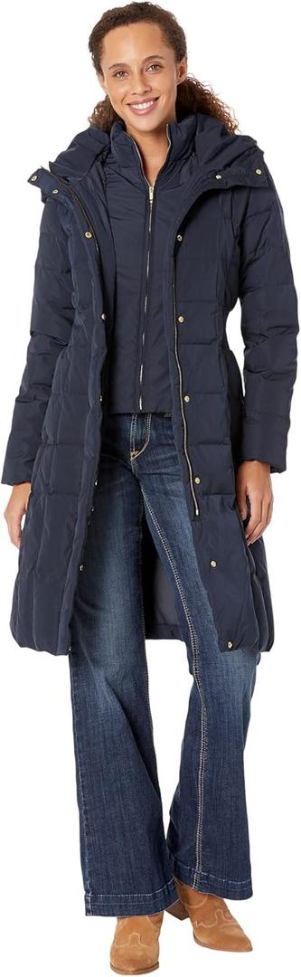 Cole Haan womens Long Quilted Puffer Coat Down Jacket (X-Large, Navy)