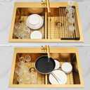 LQS Gold Kitchen Sink 33x22, 33 Inch Drop In Kitchen Sink Double Bowl, Handmade Deep & Large Stainless Steel Kitchen Sink with Low-Divider