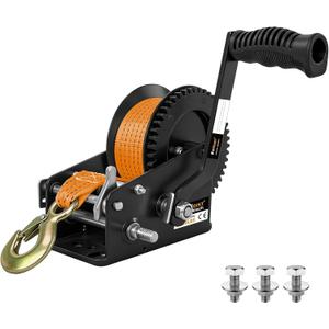 Boat Trailer Winch 3500lbs, Heavy Duty Hand Winch with 33FT Polyester Strap, 4:1/8:1 Gear Portable Winch with Hook, 2 Way Ratchet Manual Winch for Towing Pulling Boat Trailer Truck RV ATV Jet Ski