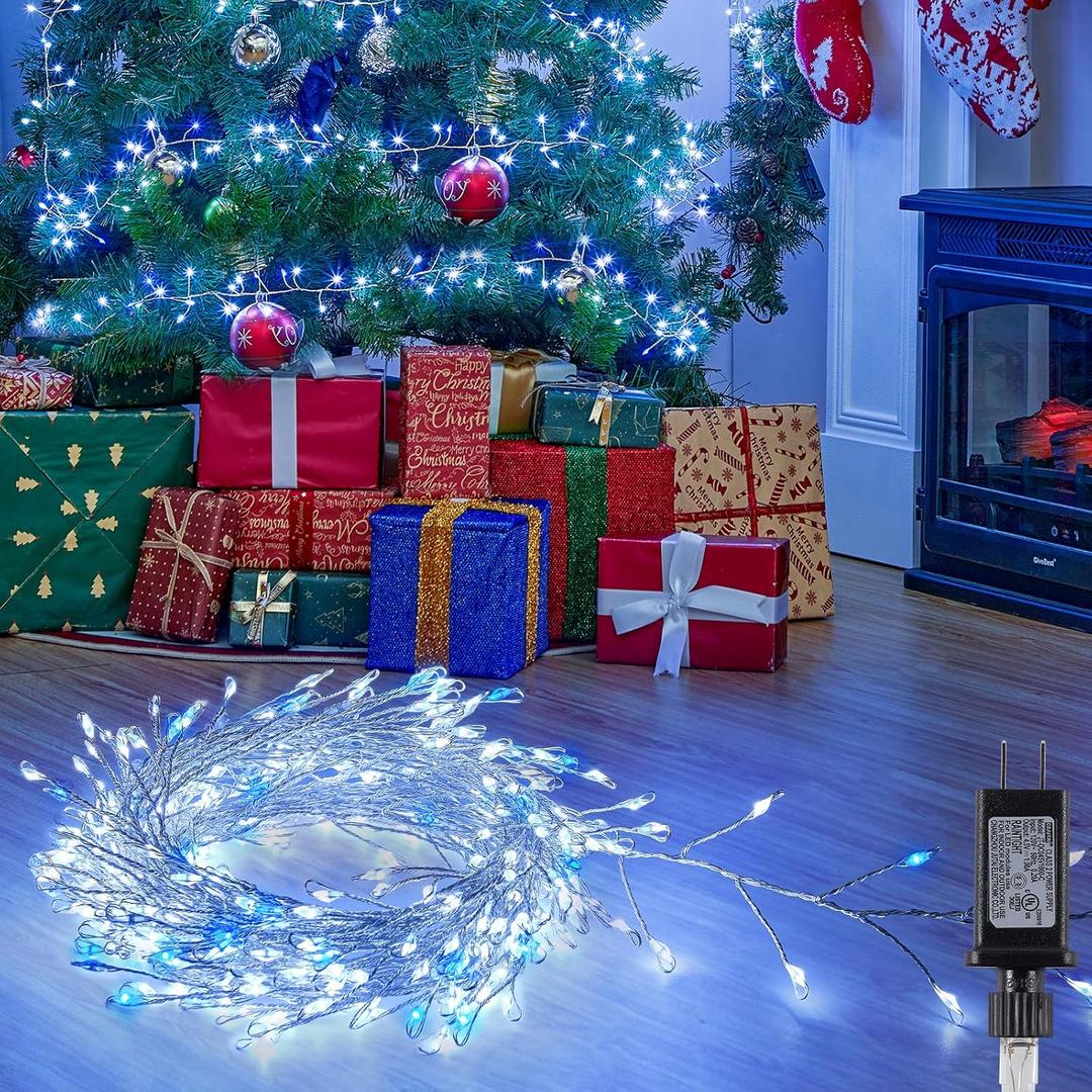 Twinkling Fairy Lights Plug in, 10FT 200LED Twinkle Lights - Firecracker String Lights, Christmas Tree Lights Waterproof for Bedroom, Garden, Patio, DIY Wreath, Indoor Outdoor Christmas Decorations (1pack, Cool white+Blue white twinkle)