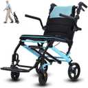ROBTWOK Lightweight Foldable Transport Wheelchair for Adults & Seniors - 20lbs Ultra Portable Travel Wheelchair with Telescopic Handle, Adjustable Height, 350lbs Capacity