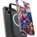 for iPhone 15 Case, Wireless Charging Compatible,Dual-Layer Protection with Stylish Wildflower Design, Soft Silicone + Hard Shell, Cute Chic Phone Cover for Women - Vibrant Defined Blossoms