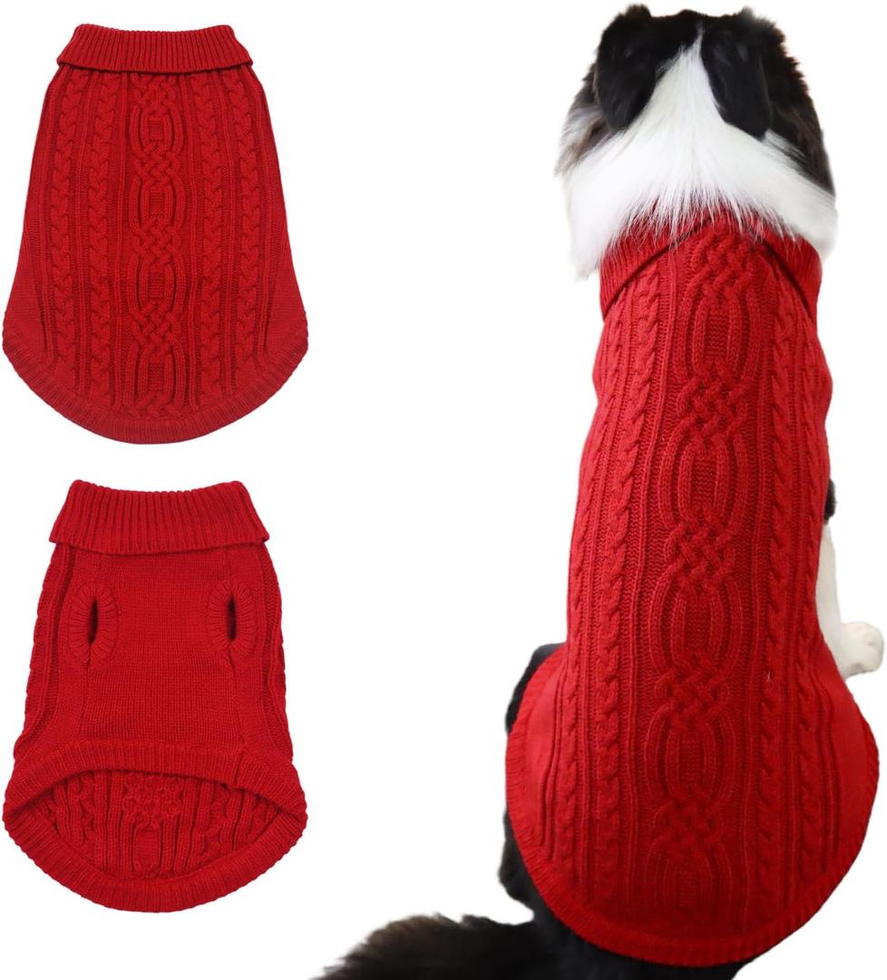 Dog Sweaters Red Knitted Soft Knitted Warm Puppy Jumper & Cat Sweater, Cute Photo-Friendly Pet Outfit with Leash Hole, Warm Clothes for Small Dog Cat (S)