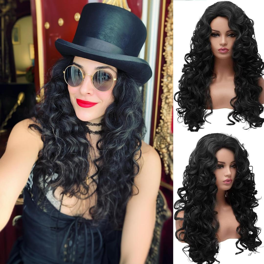Long Black Curly Costume Wig Styled Halloween 80s Wigs for Women Full Head Cosplay Costume Hairpiece (Natural Black)