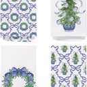 SPBL&L Chinoiserie Christmas Kitchen Towels, Blue Bow Coquette Christmas Tree Dish Towels for Kitchen,Light Blue Christmas Hand Towels for Bathroom Kitchen,16x24 Inches Grandmillennial Decor,Set of 4