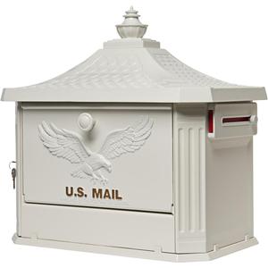 Architectural Mailboxes Hamilton Secure, Locking USPS Approved Heavy Duty, Cast Aluminum Metal Post Mounted Mail Box for Outside, White Large Curbside Mailbox with Magnetic, Lockable Double Doors