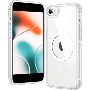 FNTCASE for iPhone SE 3rd(2022) Case: iPhone SE 2nd(2020) Case Clear Magnetic Phone Cases Compatible with Magsafe Slim Anti Yellowing Rugged Protective Transparent Cell Phone Cover (A-Clear)