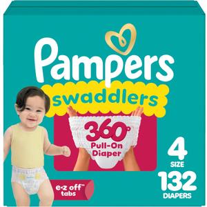 Pampers Diapers - Swaddlers 360 - Size 4, 132 Count, up to 100% Leakproof Comfy Dry Fit, Designed for Easy Changes, Pull On Baby Diaper