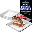 Tempered Glass Dessert Plates  6 Inch Elegant Square Appetizer Plates, Modern Serving Dishes for Snacks, Salads & Sweets, Durable, Microwave & Dishwasher Safe  Set of 4, Silver Rain Flower