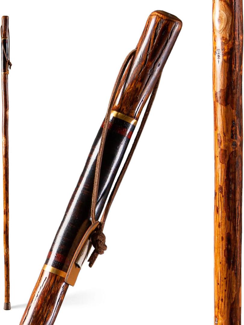 Brazos Rustic Wood Walking Stick, Hickory, Traditional Safari Style Handle, for Men & Women, Made in The USA, 55"