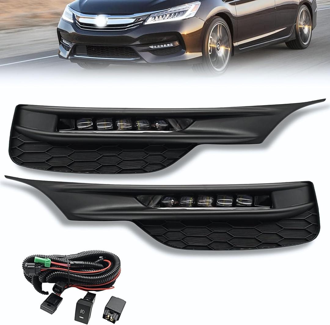 LED Fog Lights for 2016 2017 Honda Accord 4 Door Sedan Bumper Lamp OEM Style Assembly with Switch and Wiring Harness