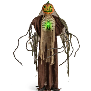 6 Feet Halloween Animatronics Light Up Talking Ghost Pumpkin with Glowing Ribs and Moving Head