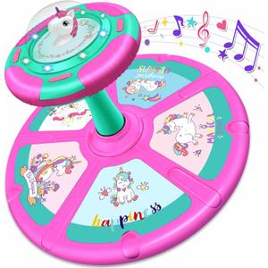 RMOKA Unicorn Sit and Spin Toy for Toddlers Girls Ages 1-3 2-4, Birthday Gift for 2 3 4 Years Old Girl, 360 Spin Seat Kids Indoor Interactive Sensory Toy with LED & Music