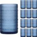 Moretoes Large 15oz Blue Hobnail Drinking Glass Set of 12