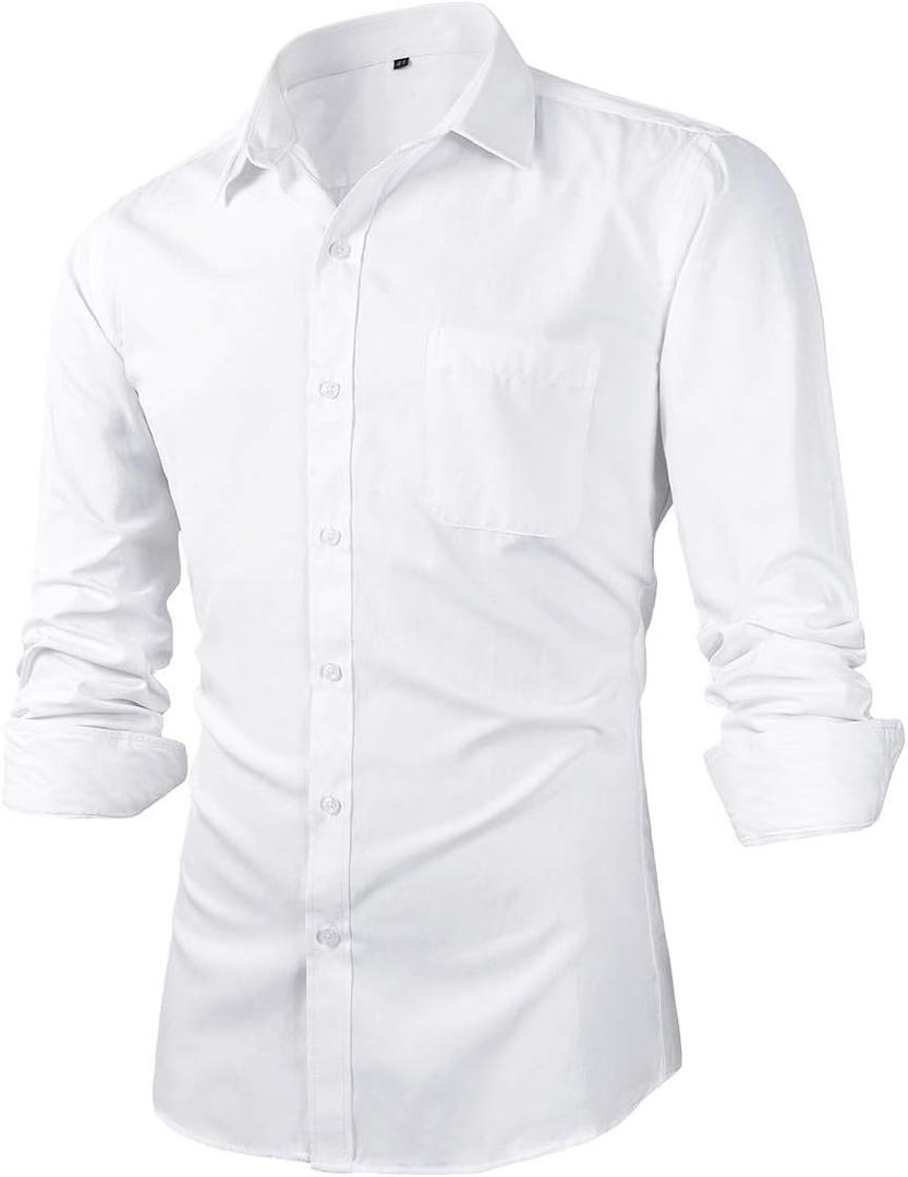 Beninos Mens Slim Fit Solid Point Collar Button Down Dress Shirt (Medium, White) Beninos Mens Slim Fit Solid Point Collar Button Down Dress Shirt (Medium, White)