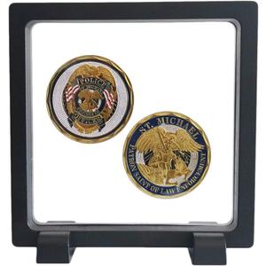 Challenge Coins Display Frame, Clear 3D Floating Holder, Small Shadow Box for Medal, AA Medallions, Jewelry, Black, 4.3"x4.3"x0.8"