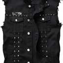 Men's Punk Denim Vest Sleeveless Jean Jackets With Rivets (Large, Black)