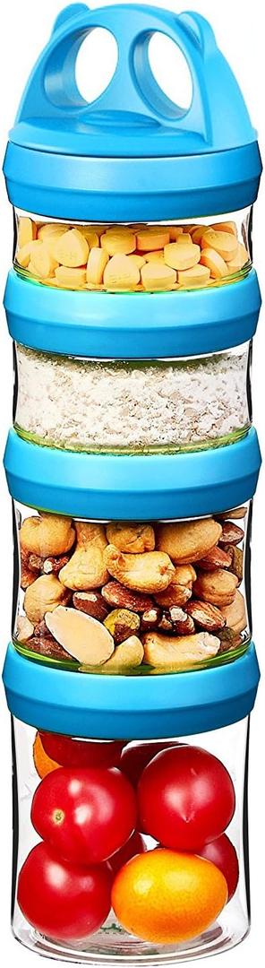 SELEWARE Portable Stackable Food Storage Containers for Snacks Formula Powder and Drinks Twist Lock System Airtight Leak-proof BPA and Phthalate Free 4 Piece Jars 31oz Blue