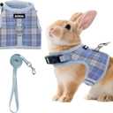 AIITLE Breathable Rabbit Harness and Leash Set - Plaid Pattern Padded Vest with Magic Tape Design, Dual D-Rings, Adjustable for Small Animal Pets, Indoor Outdoor Training Camping, Blue M
