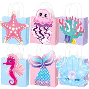 MotiMind 24 Pcs Mermaid Birthday Party Favor Bags Mermaid Tail Gift Bags with Handles Sea Goodie Treat Boxes for Princess Baby Shower Party Supplies