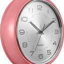 12 Inch Vintage Retro Wall Clock, Silent Non-Ticking Metal Dial & Domed Glass Battery Operated, Design for Kitchen Living Room, Bedroom,Office (Coral Pink)