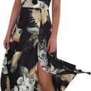 Fashionme Women Spaghetti Strap Midi Satin Dresses Tie Front Backless Split Hollow Dress (Small)