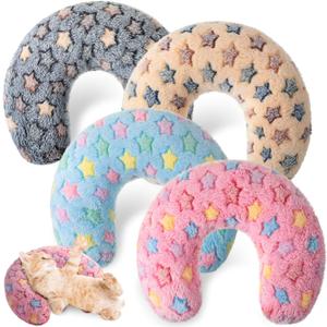 Sweetude 4 Pcs Pillows for Cats Puppy Bed Soft Fluffy Pet Calming Toy Half Donut U Shaped Pet Neck Pillow Training Toy Joint Relief Cervical Protection(Heart,Medium) (Medium)