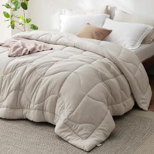 Bedsure Comforters Queen Size - Down Alternative Comforter for All Season, GentleSoft Prewashed Duvet with 4 Tabs, Lightweight & Warm Bedding - Machine Washable, Linen, Queen, 88x88 Inches