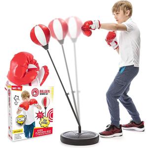 Whoobli Punching Bag for Kids and Toddler Incl Boxing Gloves| 3-10 Years Old Adjustable Kids Punching Bag with Stand| Sports Toy for Boys| Ideal Christmas Birthday Gift for Children; New 2025 (Red White)