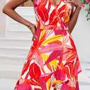 ULTRANICE Summer Dress Womens Spring 2025 Trendy Casual Wrap Flowy V Neck Adjustable Spaghetti Outfits Clothes Midi Sun Dresses(Colorful Banana Leaf,M) (Pink, M)