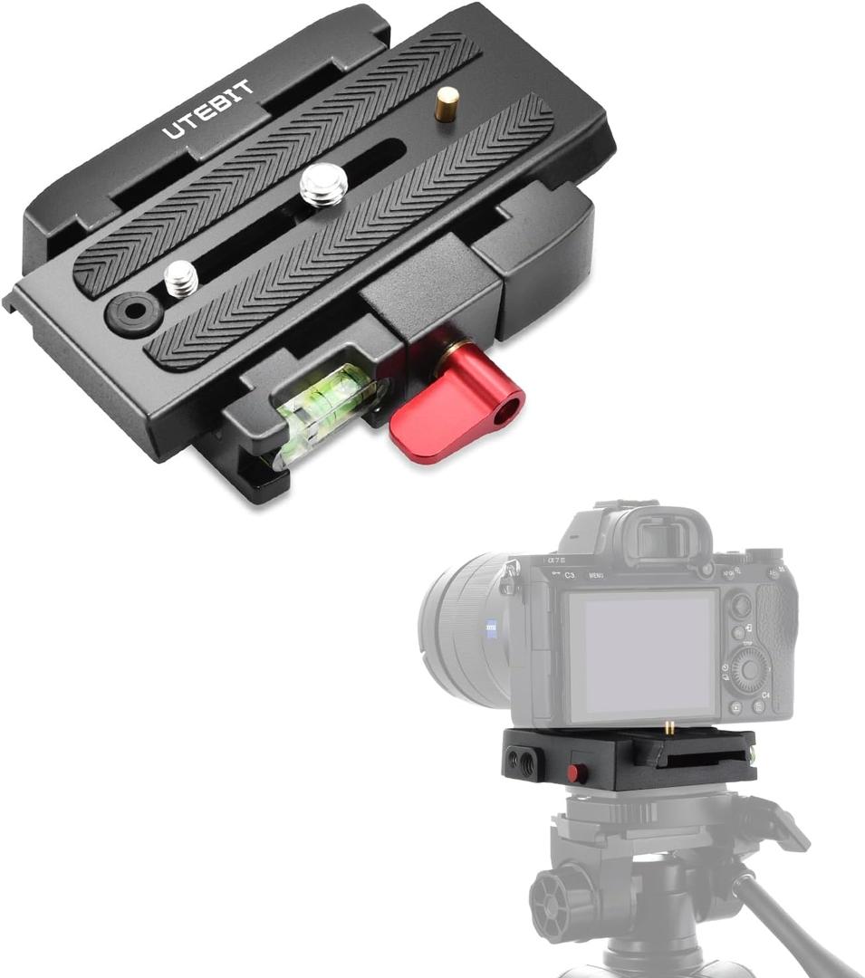 UTEBIT P200 Quick Release Plate - Aluminum Alloy Camera Tripod Base Plate with 1/4" and 3/8" Screw Hole Compatible with Sony A6400 Manfrotto Only
