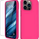 FUNMIKO Compatible with iPhone 15 Pro Max Case with Screen Protector,Upgraded Liquid Silky Soft Silicone,Fashionably Designed for Women and Girls,Protective Phone Cover,Hot Pink