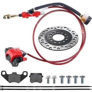 PRO BAT Rear Hydraulic Brake Assembly Caliper Master Cylinder Kit Go Kart Golf Cart ATV (Red-1)