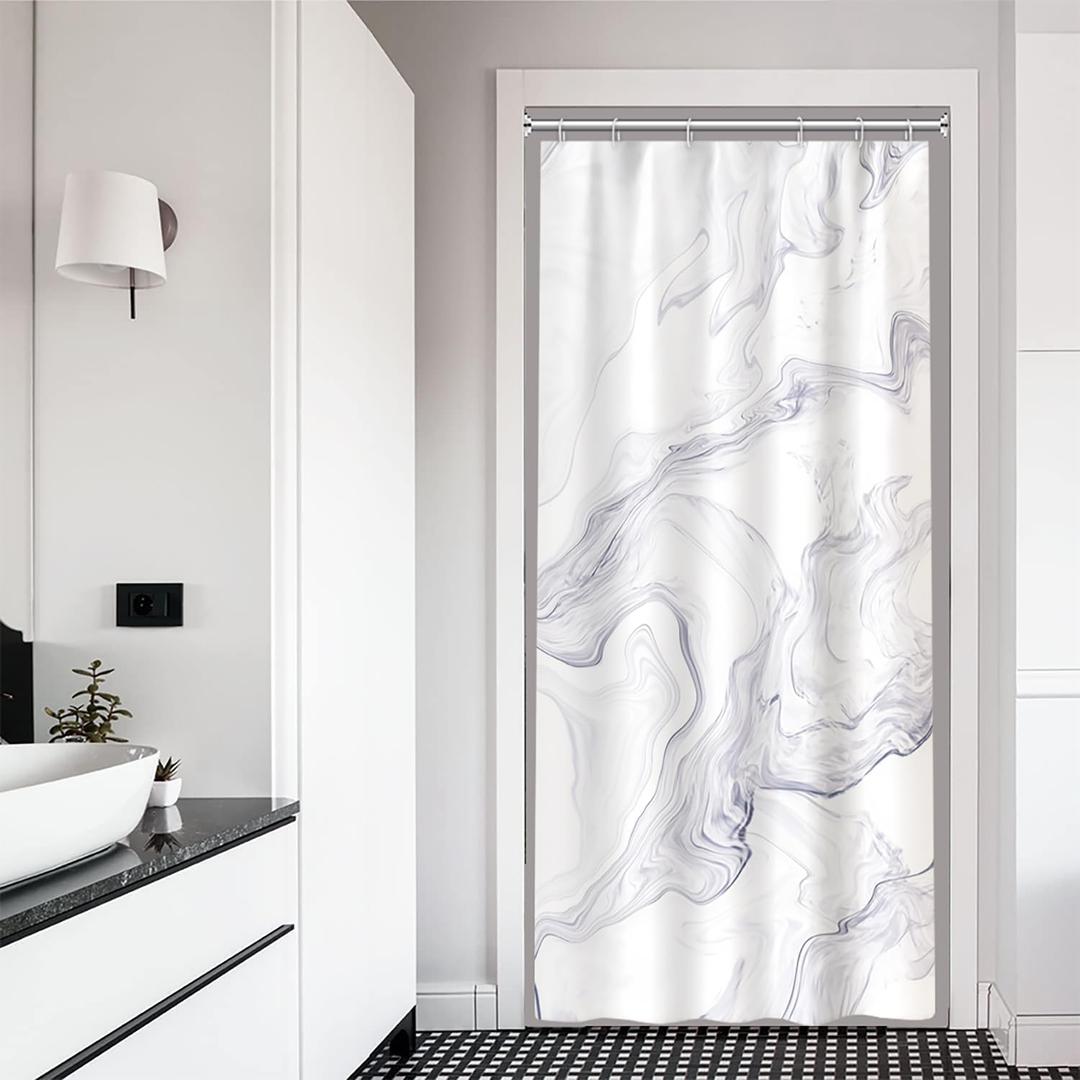 Ruelvth Stall Shower Curtain, White Marble Small Bathroom Curtain Modern Abstract Waterproof Shower Curtain Set with Hooks, 36x72 Inch