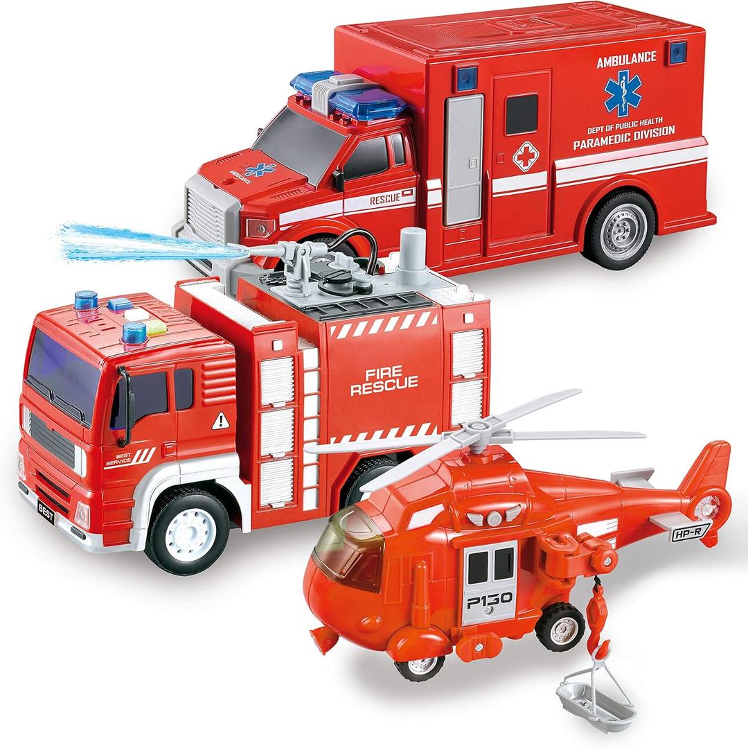 JOYIN Toddler Fire Truck Toys for 3 4 5 6 7 Year Old Boys - Fire Engine, Emergency Vehicle, Kids Firetruck, Friction Powered Car with Lights and Sounds, Birthday Gifts for Boys Girls Age 3-9