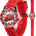 Disney Pixar Cars Kids' Time-Teaching Watch  Lightning McQueen Design with Red Silicone Strap, Easy-to-Read Dial, and Adjustable Fit for Wrists 5.5" to 8"