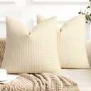 YCOLL Farmhouse Pillow Covers 18x18, Modern Accent Square Throw Pillow Covers Set of 2, Yellow and Beige Striped Patchwork Linen Decorative Pillows Cushion Covers for Couch Chair Bedroom Home Decor