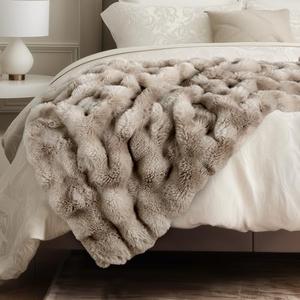 blunique Ultra Soft Cozy Faux Fur Throw Blanket, Fuzzy Plush Thick Bubble Blanket, Oversize Luxury Fluffy Blanket for Couch, Bed, and Living Room, 60x80 Inches, Tie-Dye Light Taupe
