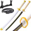 Demon Slayer Sword for Kids 31inch - Bamboo Blade with Belt and Sword Stand - Anime Sword Original TextureDemon Slayer Katana for Cosplay PurposeVarious Styles (Agatsuma Zenitsu-31inch)