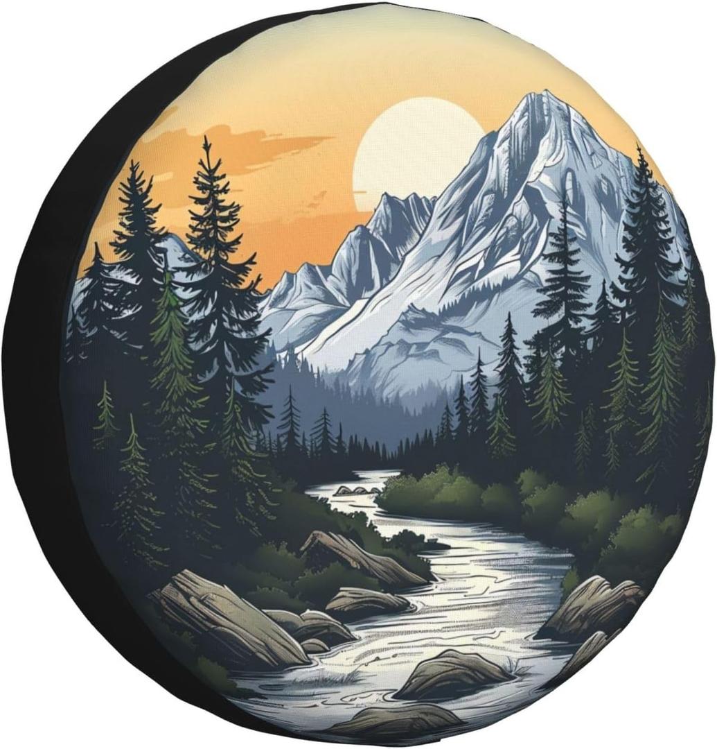 Spare Tire Cover Mountains Nature Sunset Scenery Wheel Covers Weatherproof Universal Wheel Protectors for Rv SUV Camper Travel Trailer 16 Inch