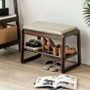 Shoe Bench, Entryway Bench with Leather Cushion, Solid Wood Shoe Rack, Mid Century Modern Bench, Shoe Storage, Shoe Organizer for Entryway (Grey, 21.7" W)