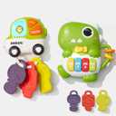 Evoceler Baby Toys, Keyboard Musical Toys with Teethers & 4 Music Modes, 2 Pcs Light Up Interactive Educational Baby Piano Toys for Toddlers 18+ Months (Dinosaur Design)