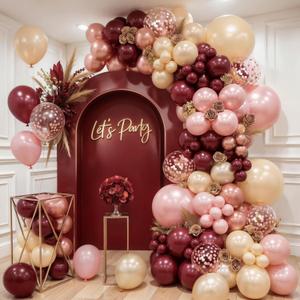 Burgundy Rose Gold Balloon Garland Arch Kit, 139 pcs Champagne Gold Balloons Rose Gold Confetti Balloons for Women Girls Birthday Wedding Bridal Shower Party Anniversary Decoration