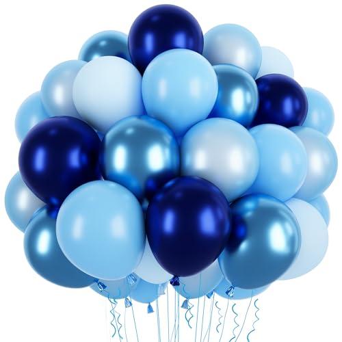 60Pcs St 12 Inch Dark Light Blue Balloons for Birthday Party Supplies, Latex Helium Arch Garland Kit, Boys Girls Themed Decorations, Baby Shower Favors (Blue) 2 Pack